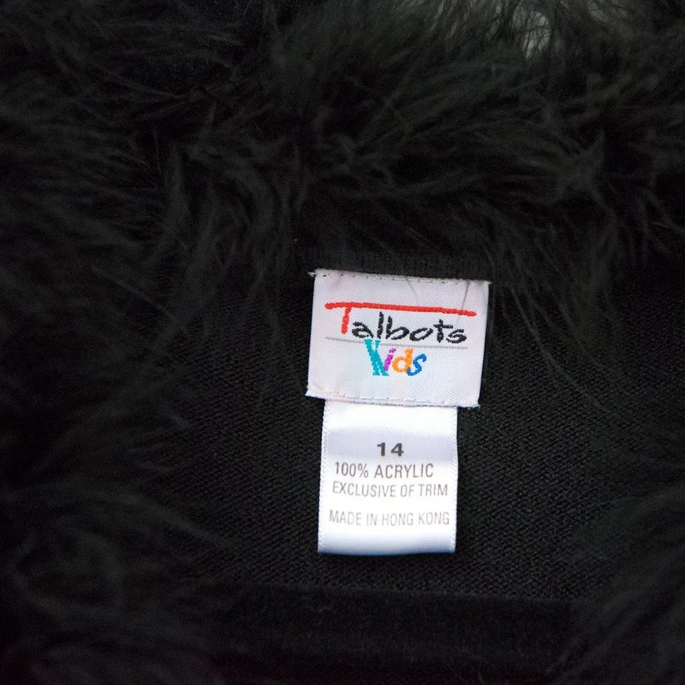 Vintage Talbots Black Acrylic Cardigan Sweater Faux-Fur Collar sz 14 - Picture 6 of 10